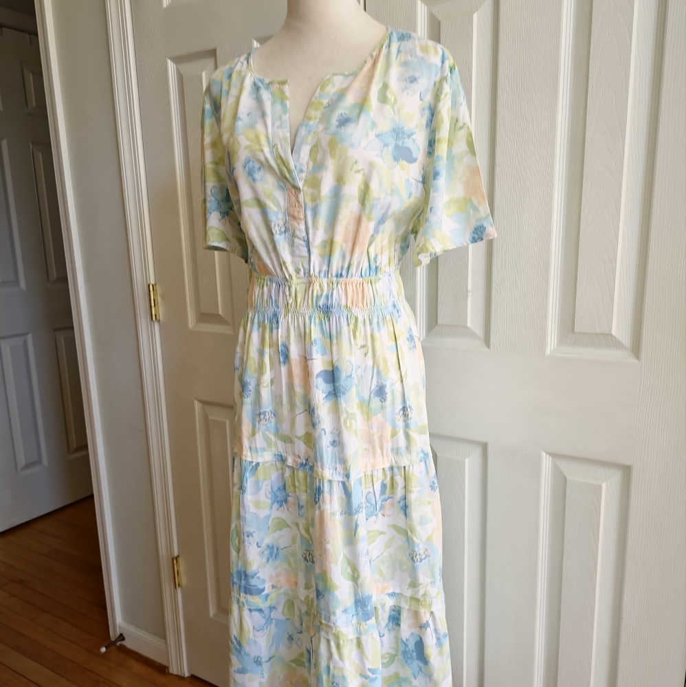 Casa Cabana Floral Tiered Maxi Dress  Woman XL Feminine Beach Pastel Color Long